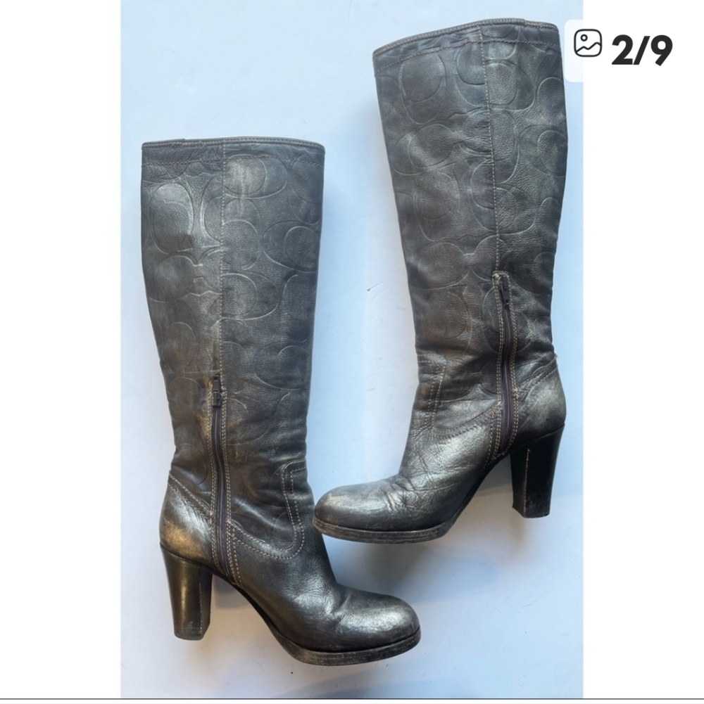 Coach Knee High, Silver/Black Leather Boots